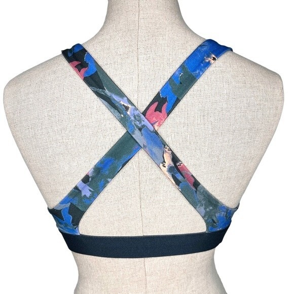 Patagonia Switchback Sports Bra size S * Purple Pink Peach Print Removable Pads - Picture 3 of 7